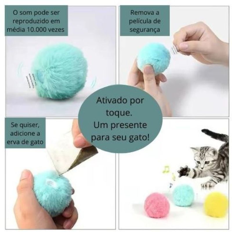 Bola Interativa de Pelúcia com Som para Gatos