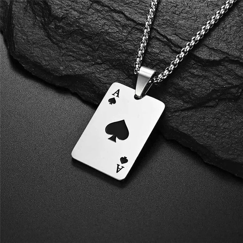 Colar Cartas Poker Aço Inox 2 peças