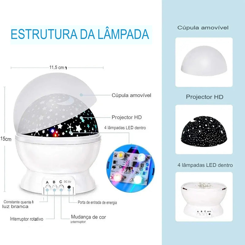 Projetor Céu Estrelado com Rotação Automática LED Premium