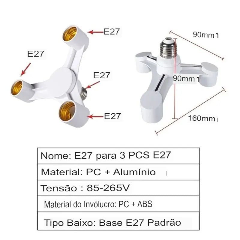 Adaptador Divisor de Lâmpada 3 em 1 Premium