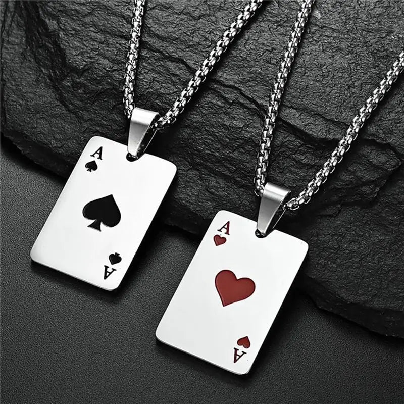 Colar Cartas Poker Aço Inox 2 peças